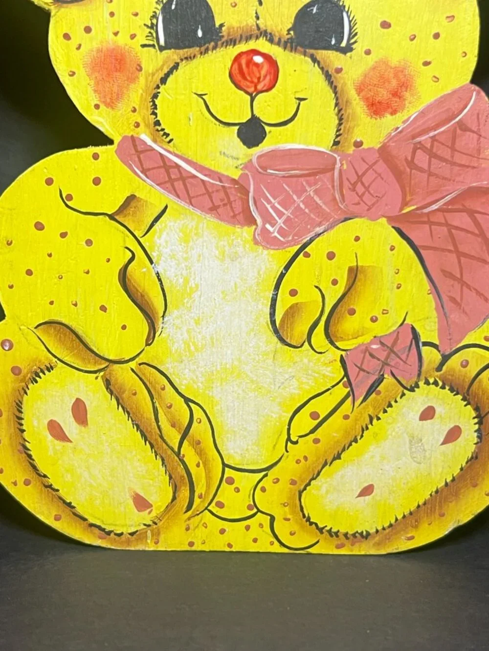 Vintage Cottagecore Wooden Hand Painted Yellow Easter Bunny Rabbit Figure 7.75